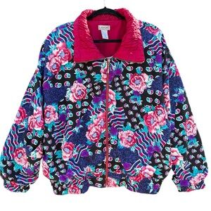 Avon Women's Floral Bomber Jacket - Black and Pink